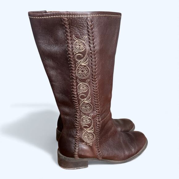 Matisse Brown Leather Mid-Calf Riding Boots Embroidered Western Boho Womens 8.5 - Picture 3 of 14